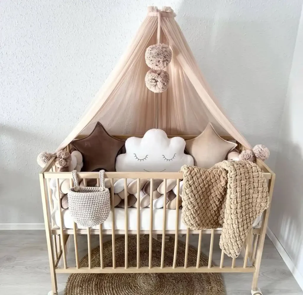 cozy baby bed with soft toys