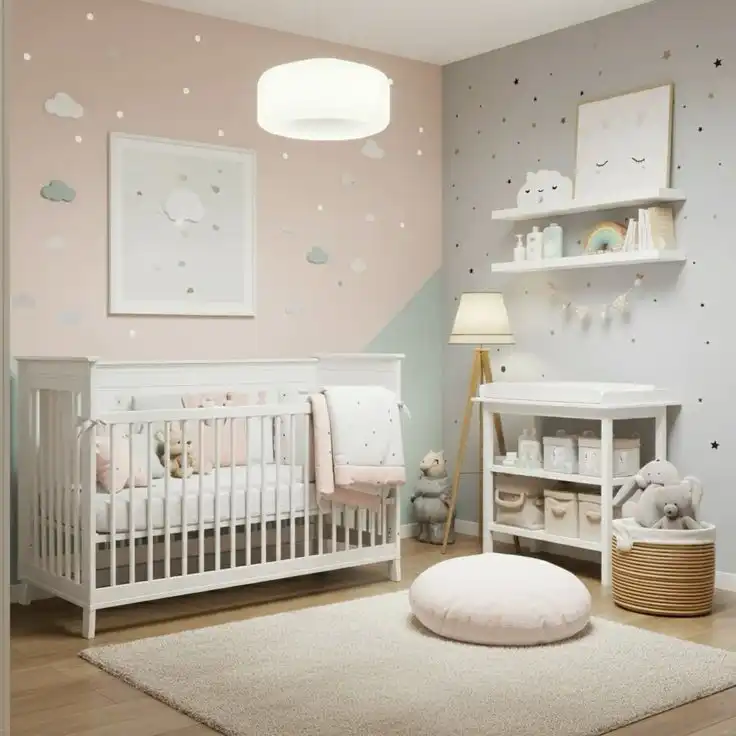 nursery with pastel colors and crib